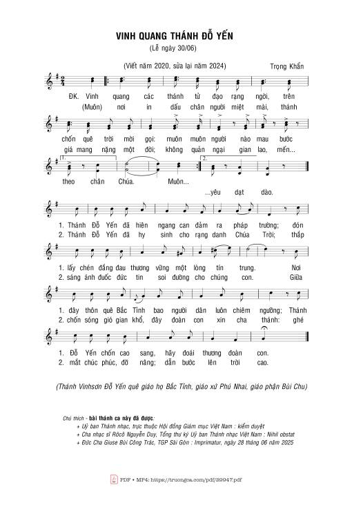 Sheet PDF of Vinh quang Thánh Đỗ Yến
