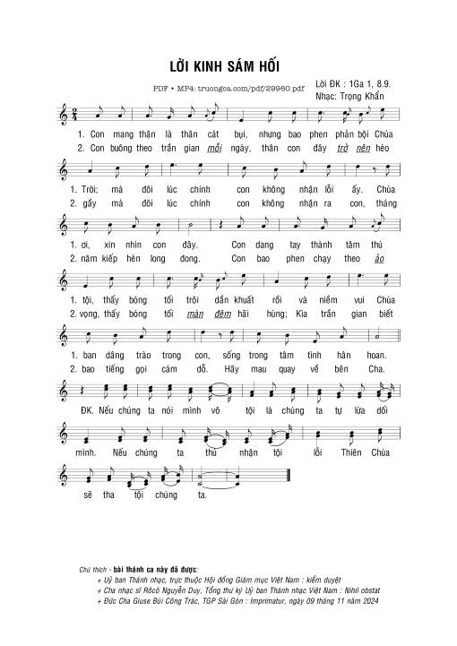 Sheet PDF of Lời kinh sám hối