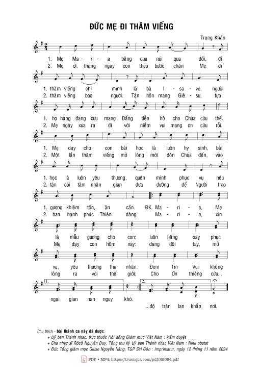 Sheet PDF of Đức Mẹ đi thăm viếng