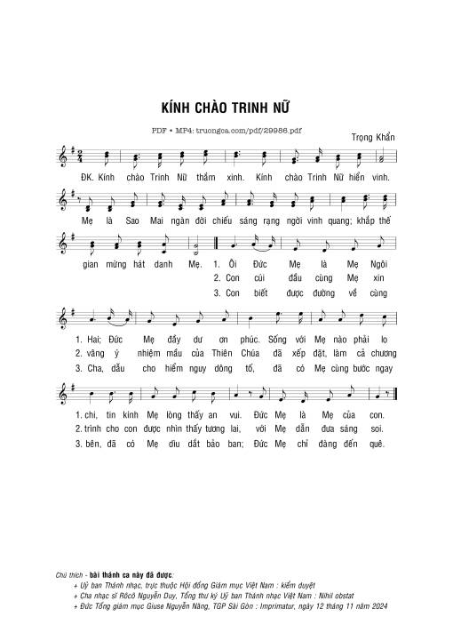 Sheet PDF of Kính chào Trinh Nữ
