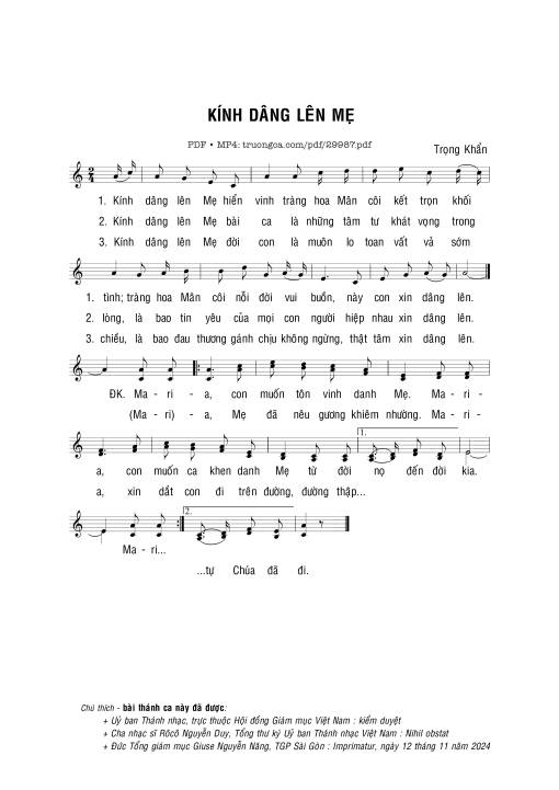 Kính dâng lên Mẹ