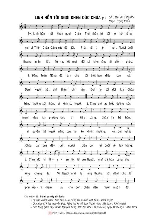 Sheet PDF of Linh hồn tôi ngợi khen Đức Chúa I
