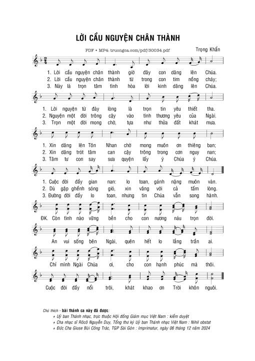 Sheet PDF of Lời cầu nguyện chân thành