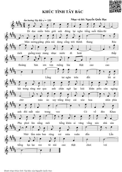 Sheet PDF of Khúc tình Tây Bắc