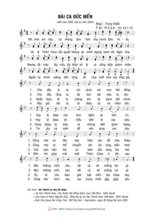Sheet PDF of Bài ca đức mến
