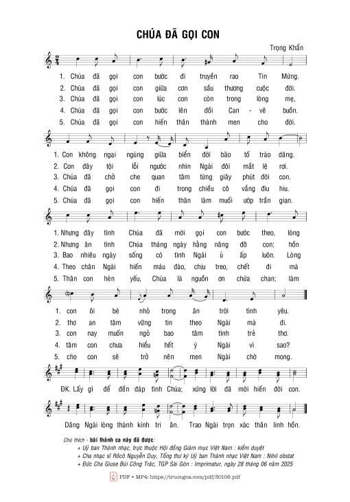Sheet PDF of Chúa Đã Gọi Con