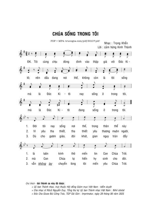 Sheet PDF of Chúa sống trong tôi