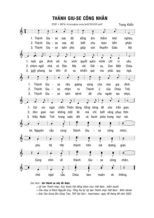 Sheet PDF of Thánh Giuse công nhân