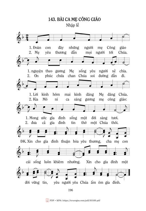 Sheet PDF of Bài ca Mẹ Công Giáo