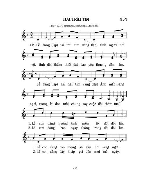 Sheet PDF of Hai Trái Tim - Mi Trầm