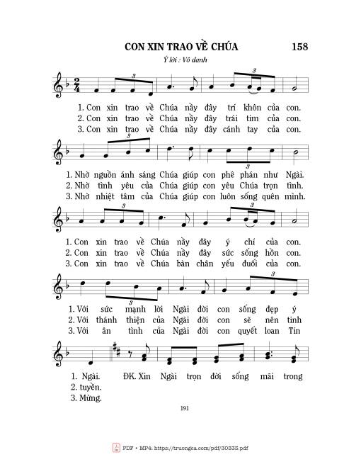 Sheet PDF of Con xin trao về Chúa