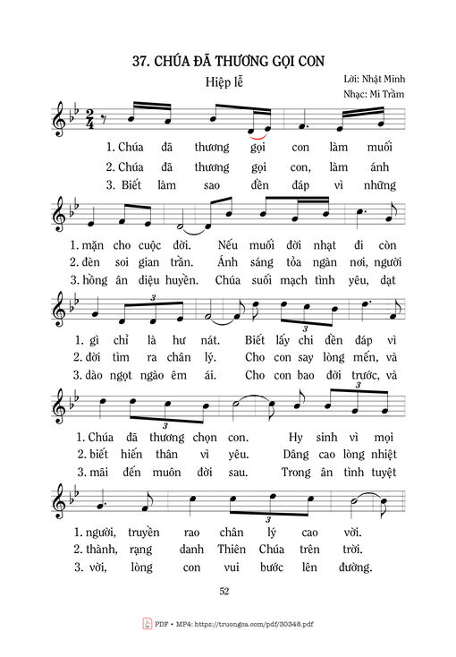 Sheet PDF of Chúa đã thương gọi con