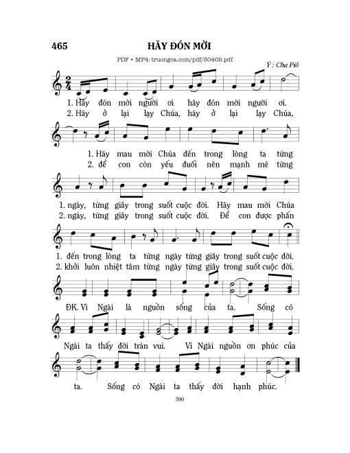 Sheet PDF of Hãy đón mời