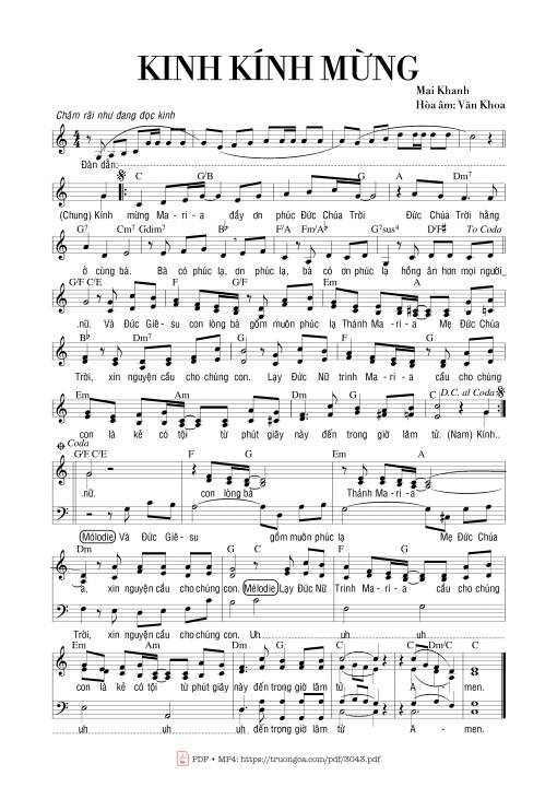 Sheet PDF of Kinh kính mừng