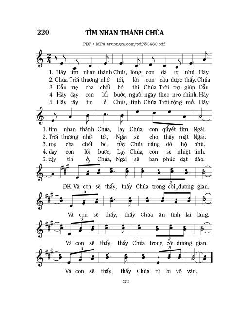 Sheet PDF of Tìm Nhan Thánh Chúa