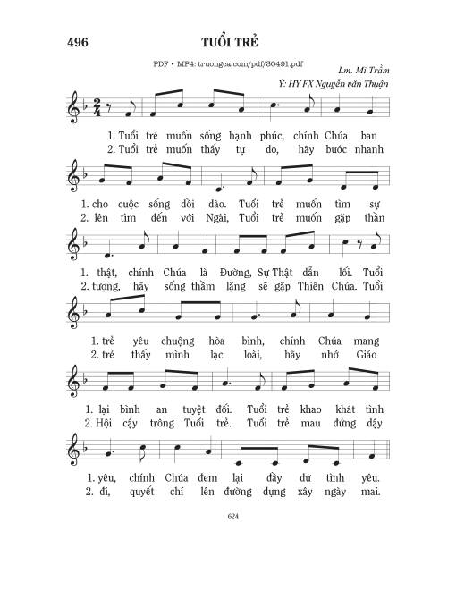 Sheet PDF of Tuổi trẻ - Mi Trầm