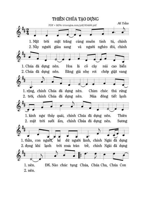 Sheet PDF of Thiên Chúa tạo dựng
