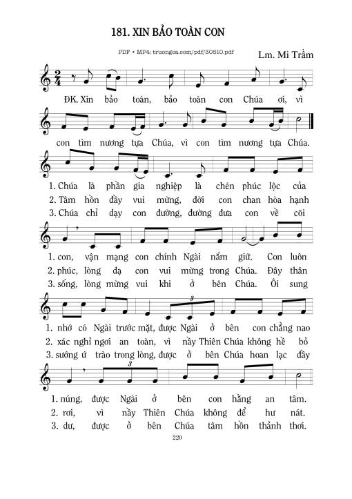 Sheet PDF of Xin Bảo Toàn Con