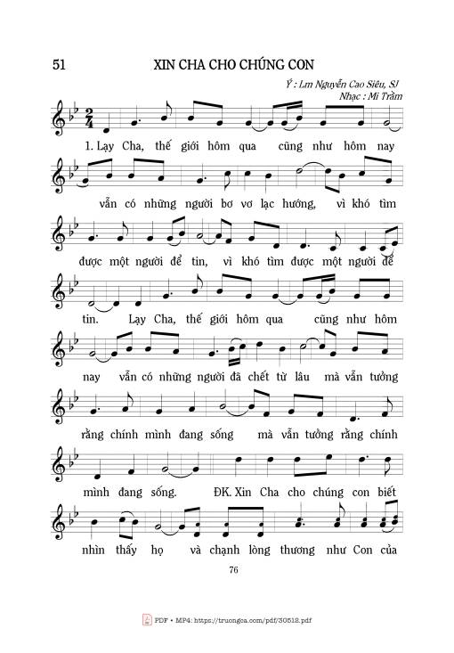 Sheet PDF of Xin Cha Cho Chúng Con