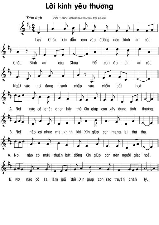 Sheet PDF of Lời kinh yêu thương (2)