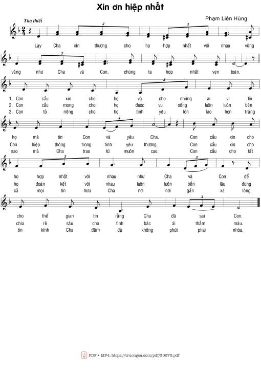 Sheet PDF of Xin ơn hiệp nhất