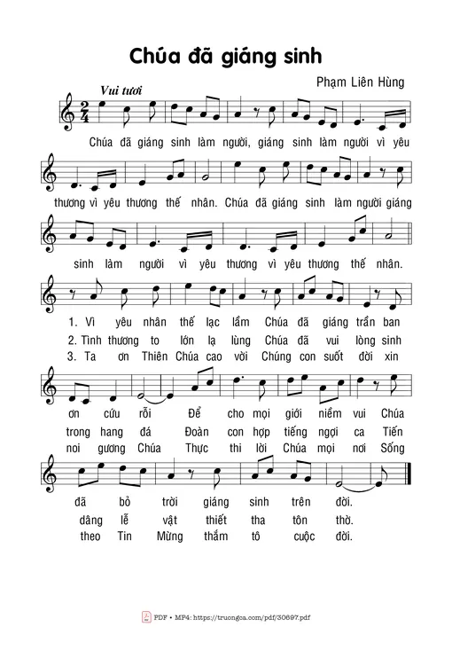 Sheet PDF of Chúa đã giáng sinh