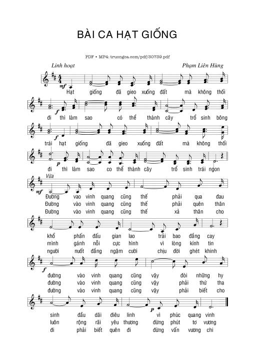 Sheet PDF of Bài Ca Hạt Giống