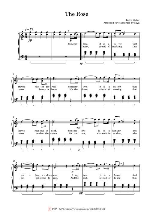 Sheet PDF of The Rose Piano - Bette Midler