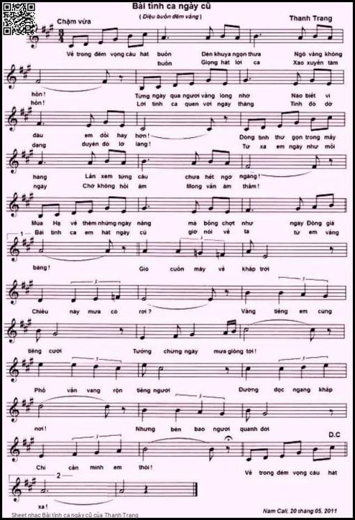 Sheet PDF of Bài tình ca ngày cũ