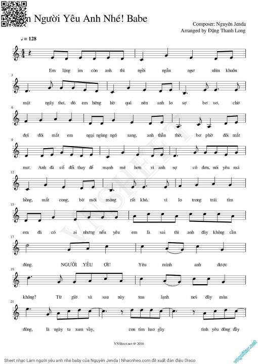 Sheet PDF of Làm người yêu anh nhé baby