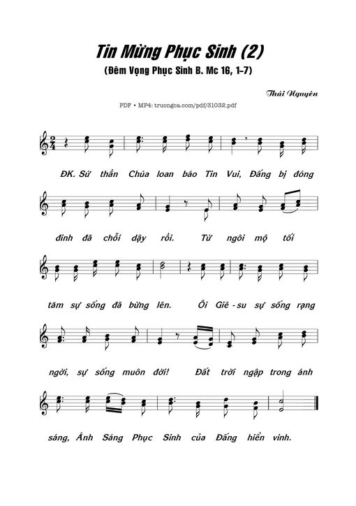 Sheet PDF of Tin Mừng Phục Sinh 2