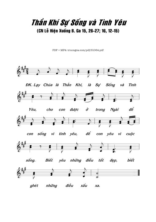 Sheet PDF of Thần Khí Sự Sống Và Tình Yêu
