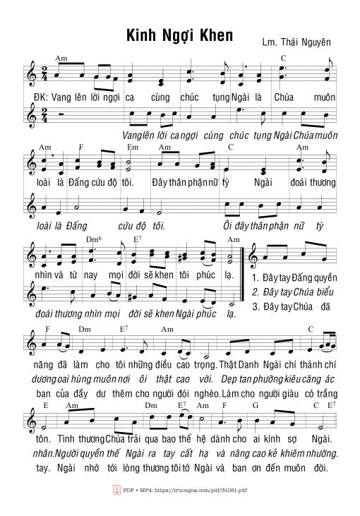 Sheet PDF of Kinh Ngợi Khen