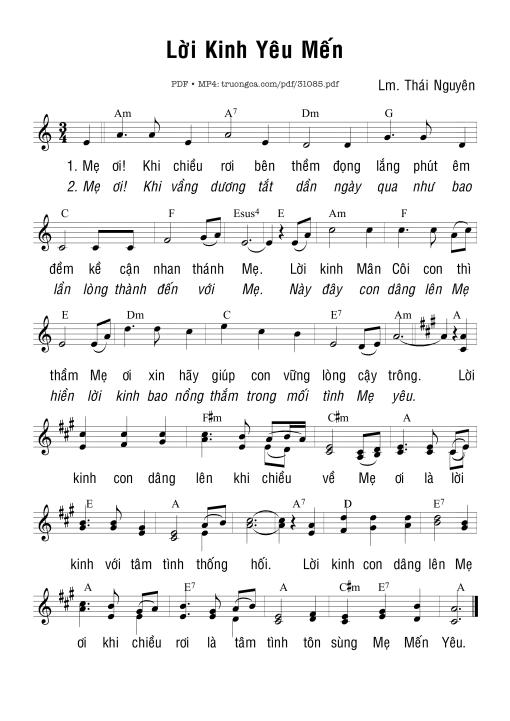 Sheet PDF of Lời Kinh Yêu Mến