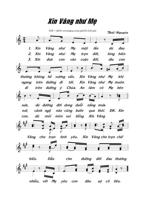 Sheet PDF of Xin vâng như Mẹ