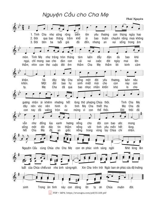 Sheet PDF of Nguyện Cầu Cho Cha Mẹ
