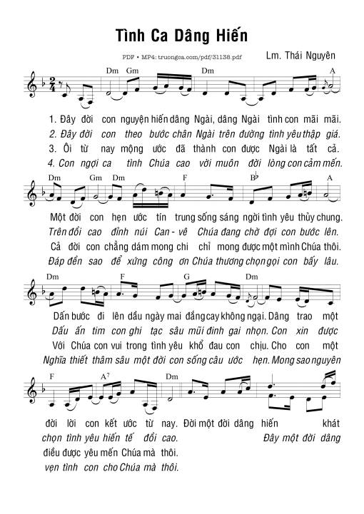 Sheet PDF of Tình ca dâng hiến