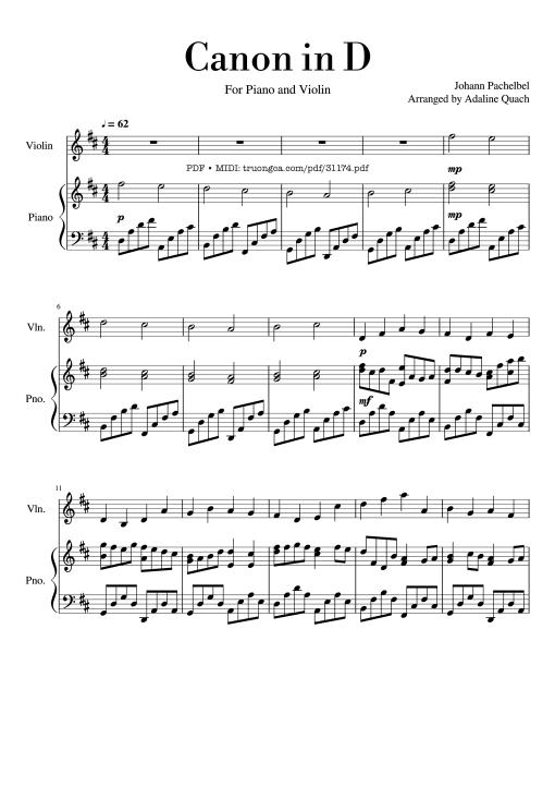 Canon in D major Piano Violin
