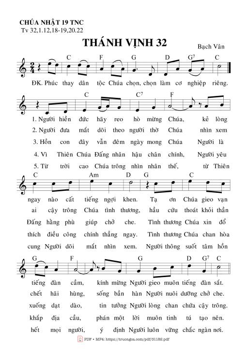 Thánh Vịnh 32, Chúa Nhật 19C Thường Niên