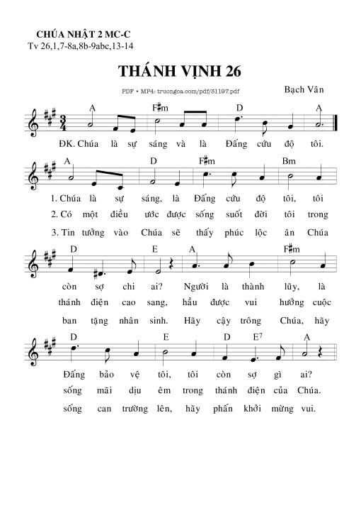 Sheet PDF of Thánh Vịnh 26, Chúa Nhật 2C Mùa Chay