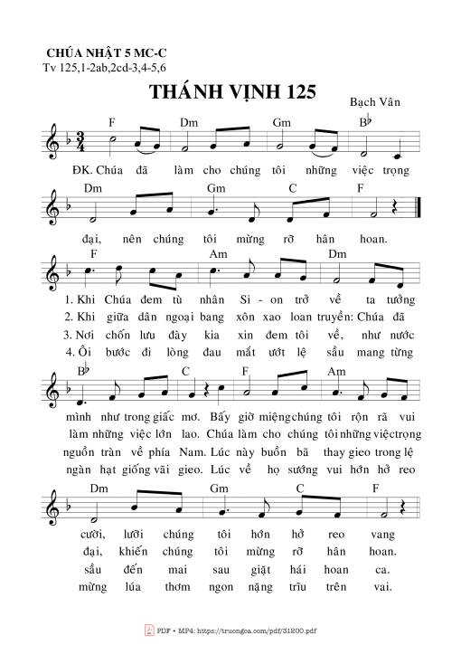 Sheet PDF of Thánh Vịnh 125, Chúa Nhật 5C Mùa Chay