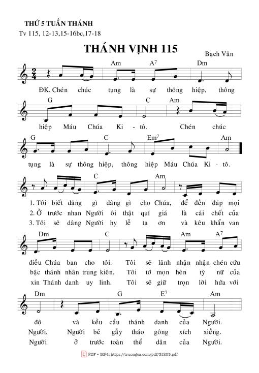 Sheet PDF of Thánh Vịnh 115, Thứ Năm Tuần Thánh