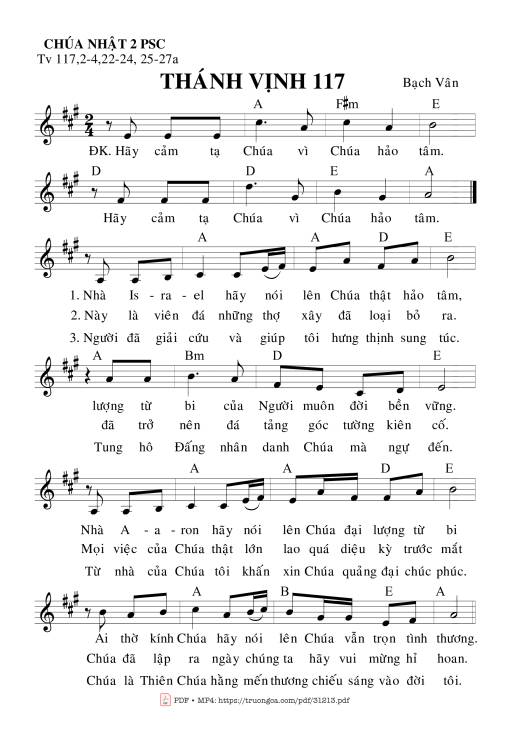 Sheet PDF of Thánh Vịnh 117, Chúa Nhật 2C Phục Sinh