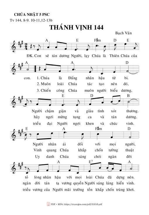 Sheet PDF of Thánh Vịnh 144, Chúa Nhật 5C Phục Sinh