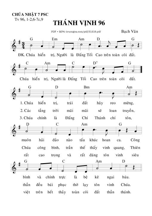 Sheet PDF of Thánh Vịnh 96, Chúa Nhật 7C Phục Sinh
