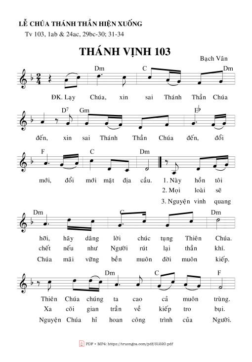 Sheet PDF of Thánh Vịnh 103, Lễ Chúa Thánh Thần Hiện Xuống