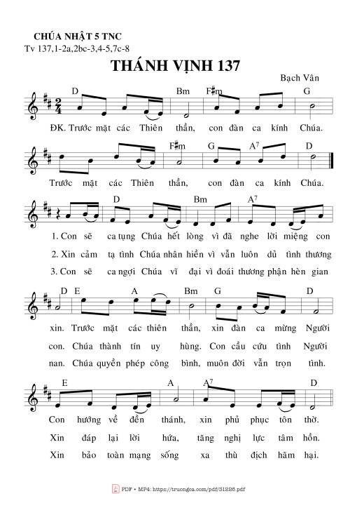 Sheet PDF of Thánh Vịnh 137, Chúa Nhật 5C Thường Niên