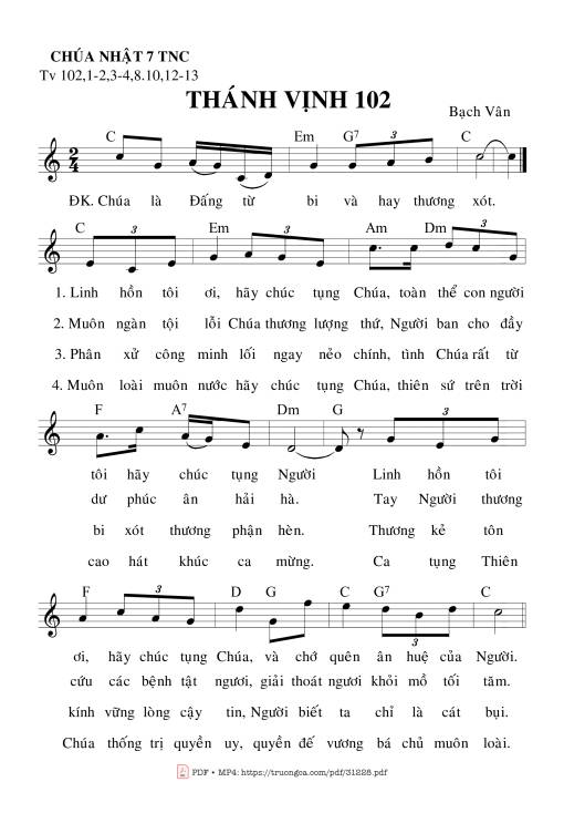 Sheet PDF of Thánh Vịnh 102, Chúa Nhật 7C Thường Niên