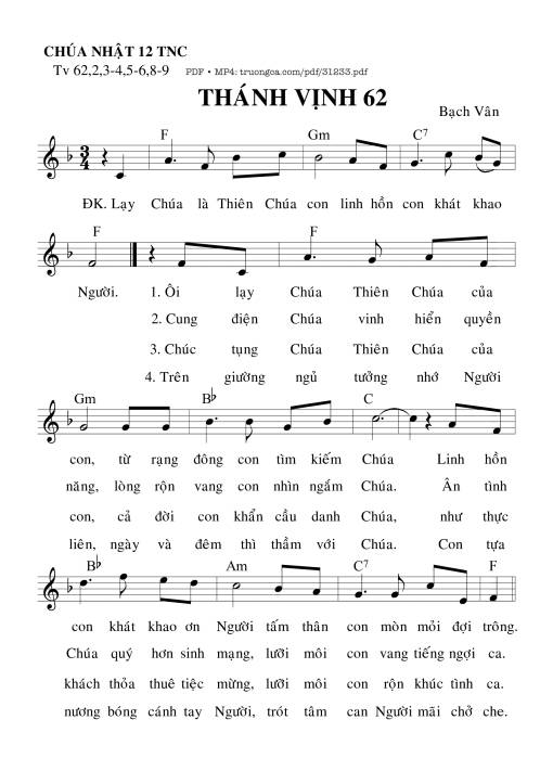 Sheet PDF of Thánh Vịnh 62, Chúa Nhật 12C Thường Niên