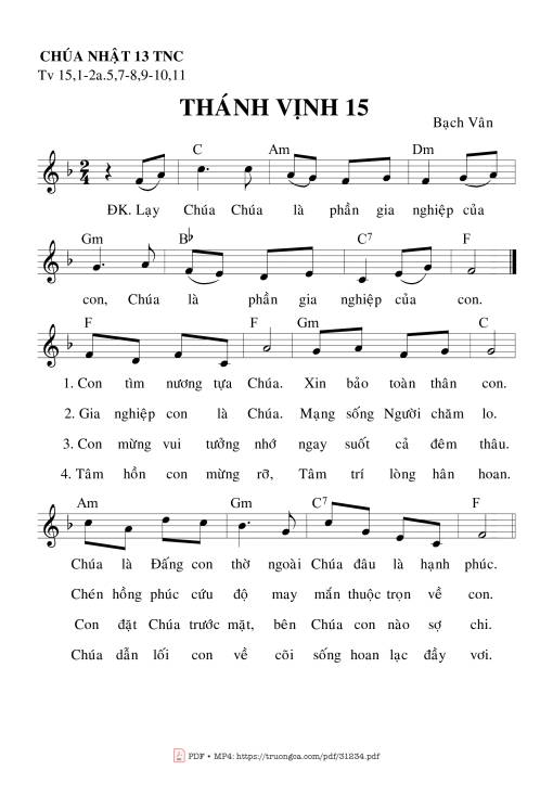 Sheet PDF of Thánh Vịnh 15, Chúa Nhật 13C Thường Niên